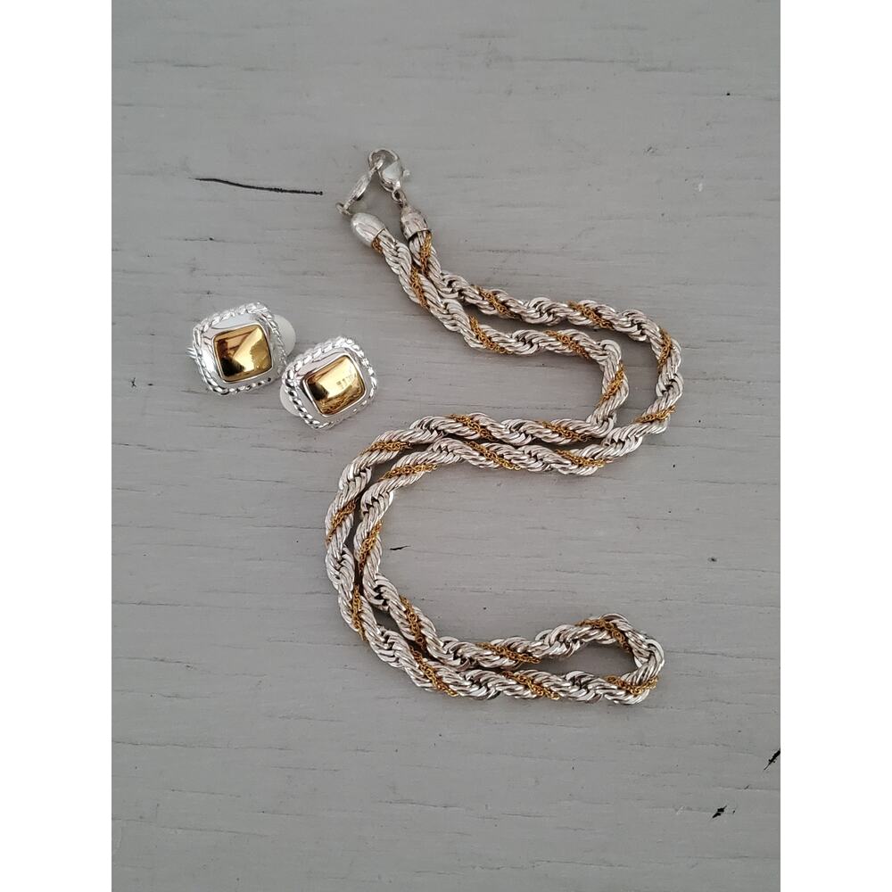 Vintage Silver and Goldtone Napier Rope Necklace and Earring Set